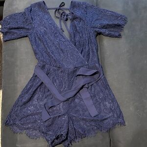 Francesca's Collections Lace Romper in Deep Blue